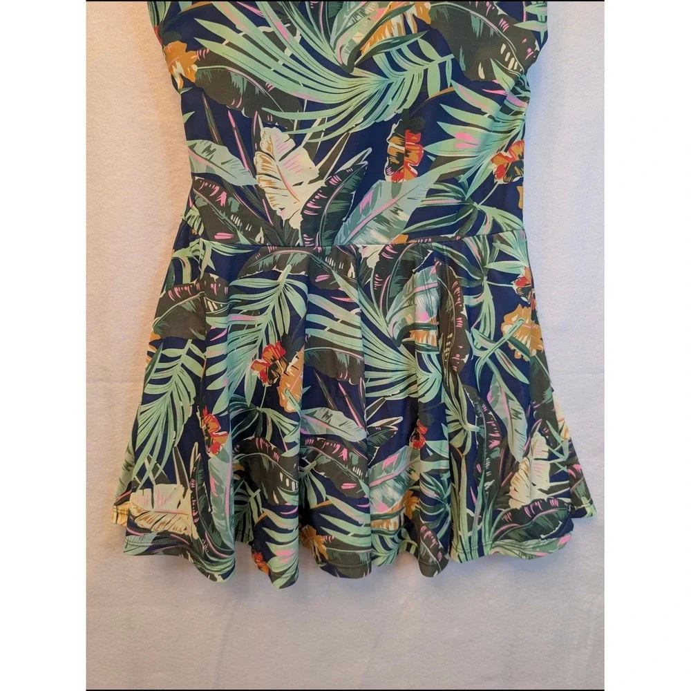 Shore Shapes Tropical Palm Print Swim Dress Navy Blue One Piece Size 10 2119-22A - Picture 7 of 16